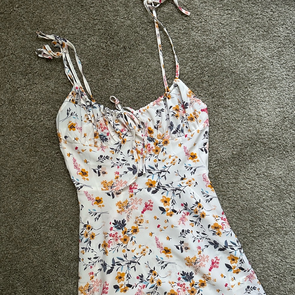 White Ditsy Summer Floral Mini Sundress Tie Straps